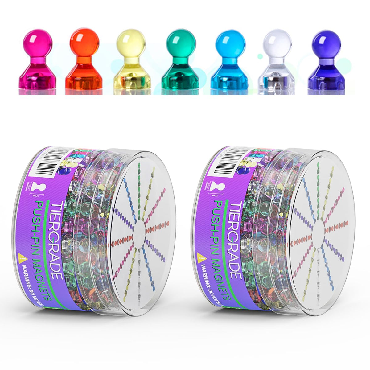 Tiergrade push pin magnets 120-pack showing compact size for tidy display on metal surfaces