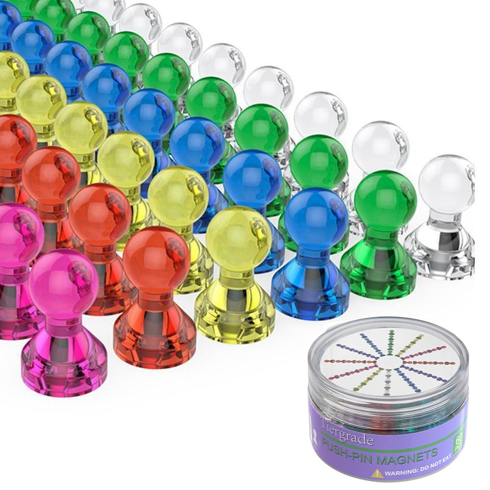 Tiergrade push pin magnets 60-pack seven colors for color coding on boards