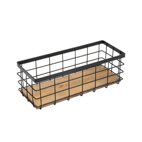 TIEYIPIN farmhouse wire basket with wooden base on a kitchen counter.