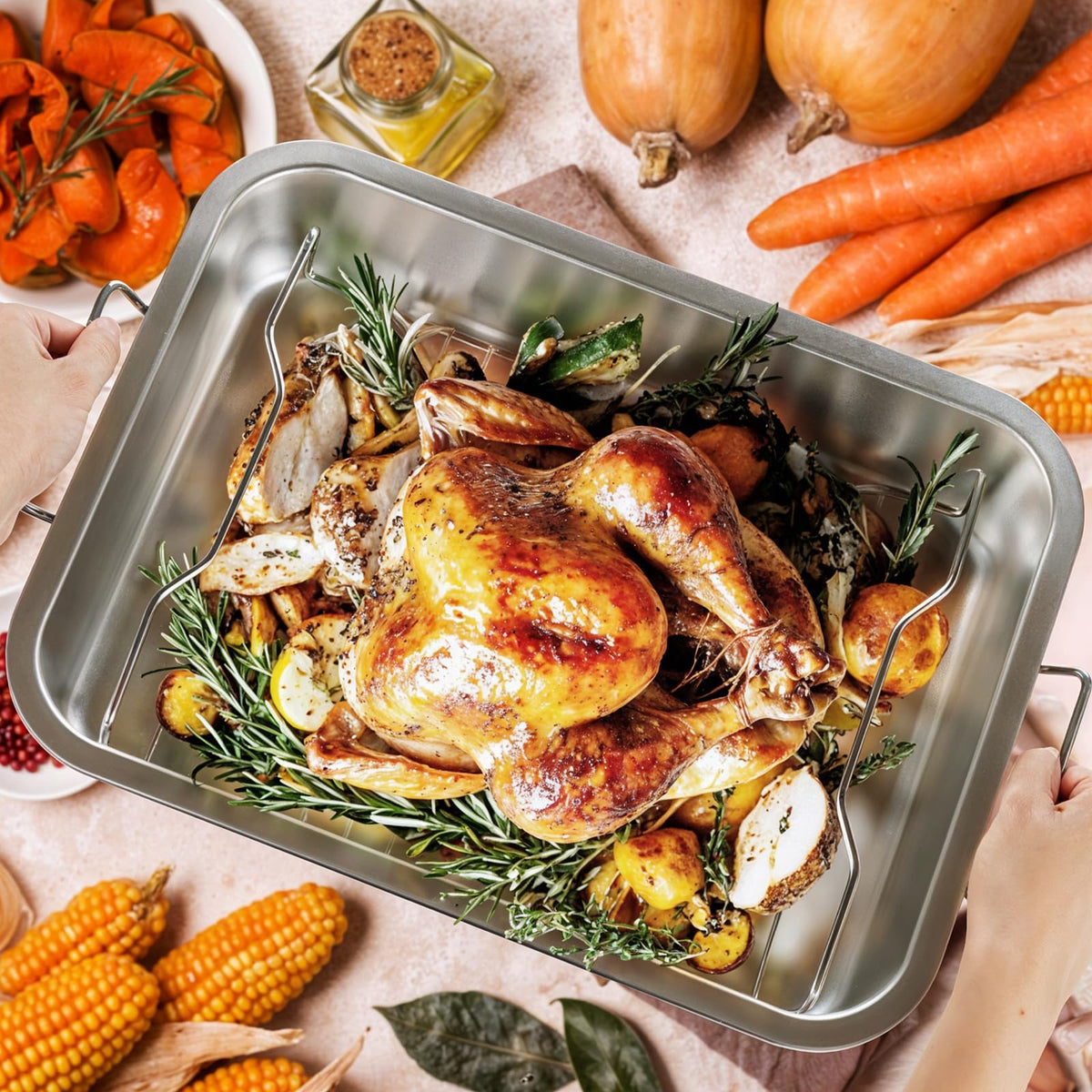 Tifanso holiday roast pan with vegetables ready for festive meals