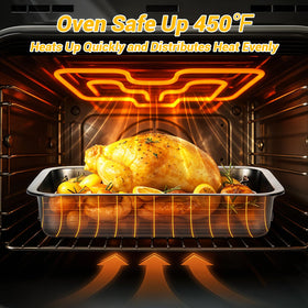 Tifanso roasting pan high sides reduce splatter and hold drippings for gravies