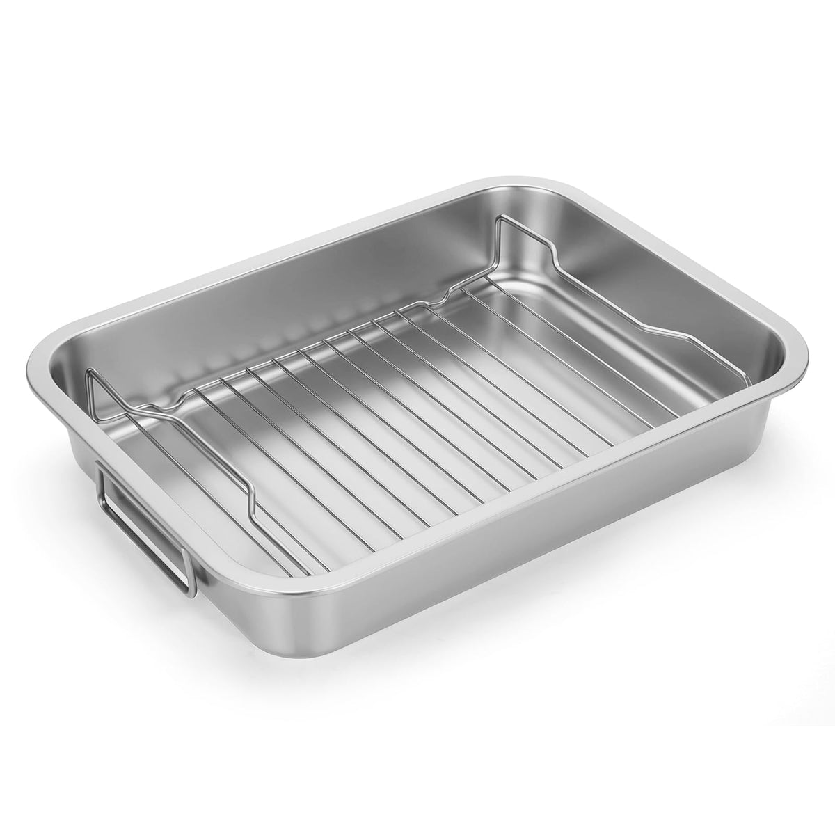 Tifanso roasting pan with rack assembly elevates food for even cooking and collects drippings