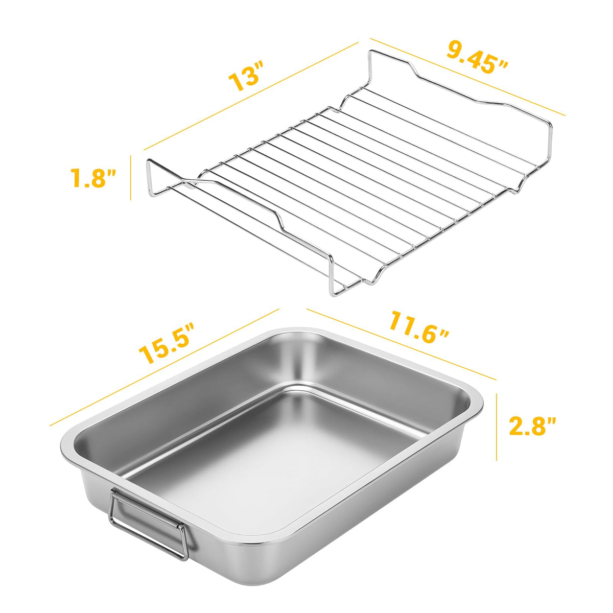 Tifanso roasting pan side view shows durable stainless steel construction