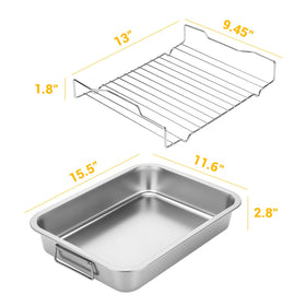 Tifanso roasting pan side view shows durable stainless steel construction