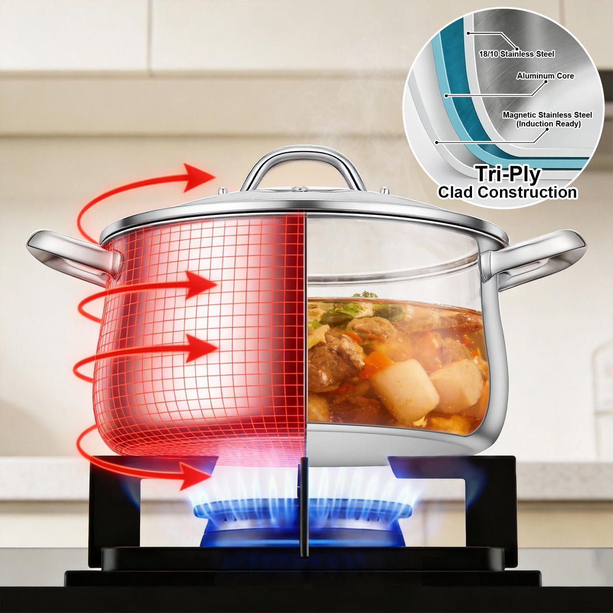 Tifanso sturdy stainless steel stock pot with riveted handles