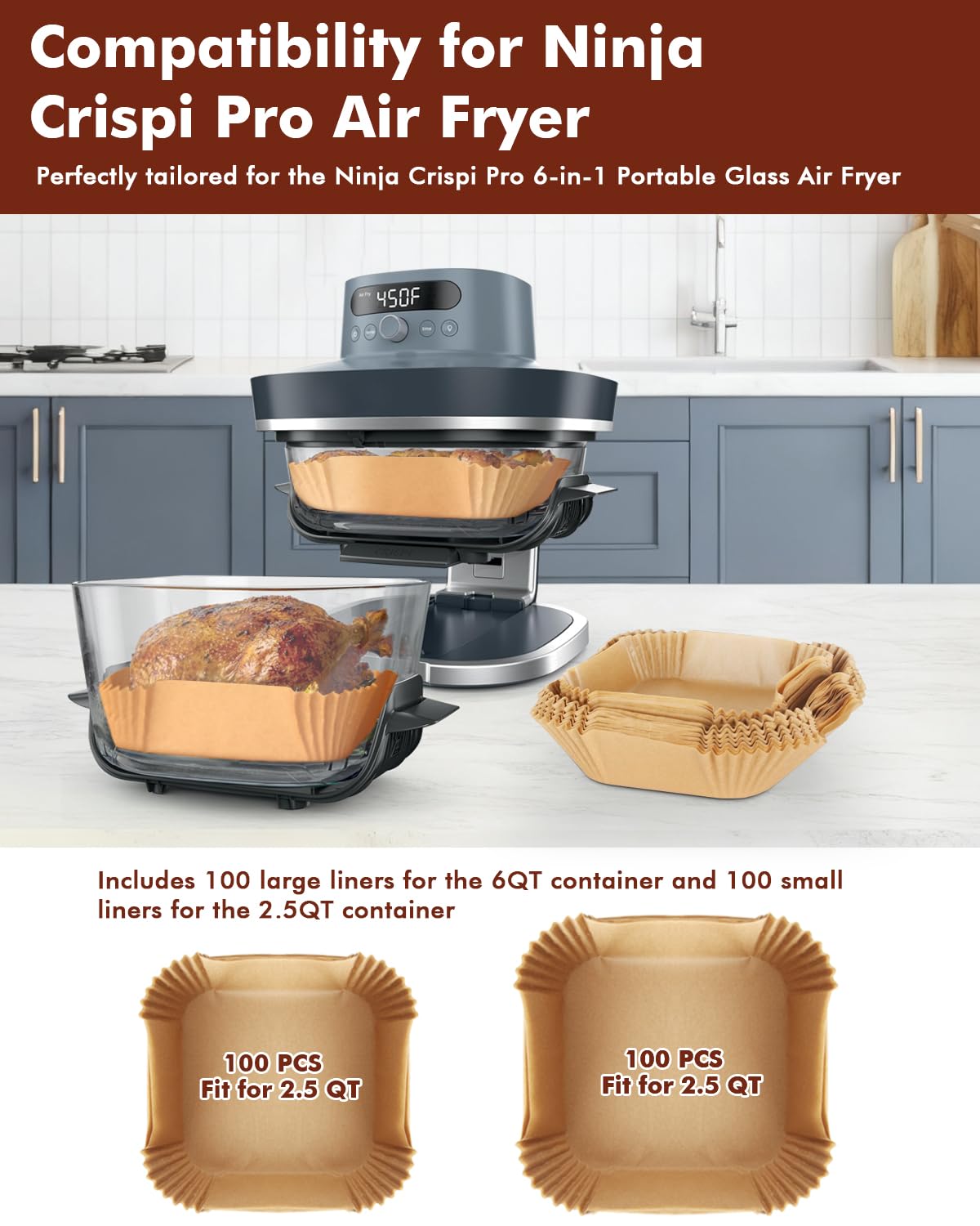 Tiga air fryer liners for Ninja Crispi Pro small 2.5QT basket, easy cleanup