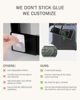 Three-in-one slots for cups, lids and straws keep accessories tidy.