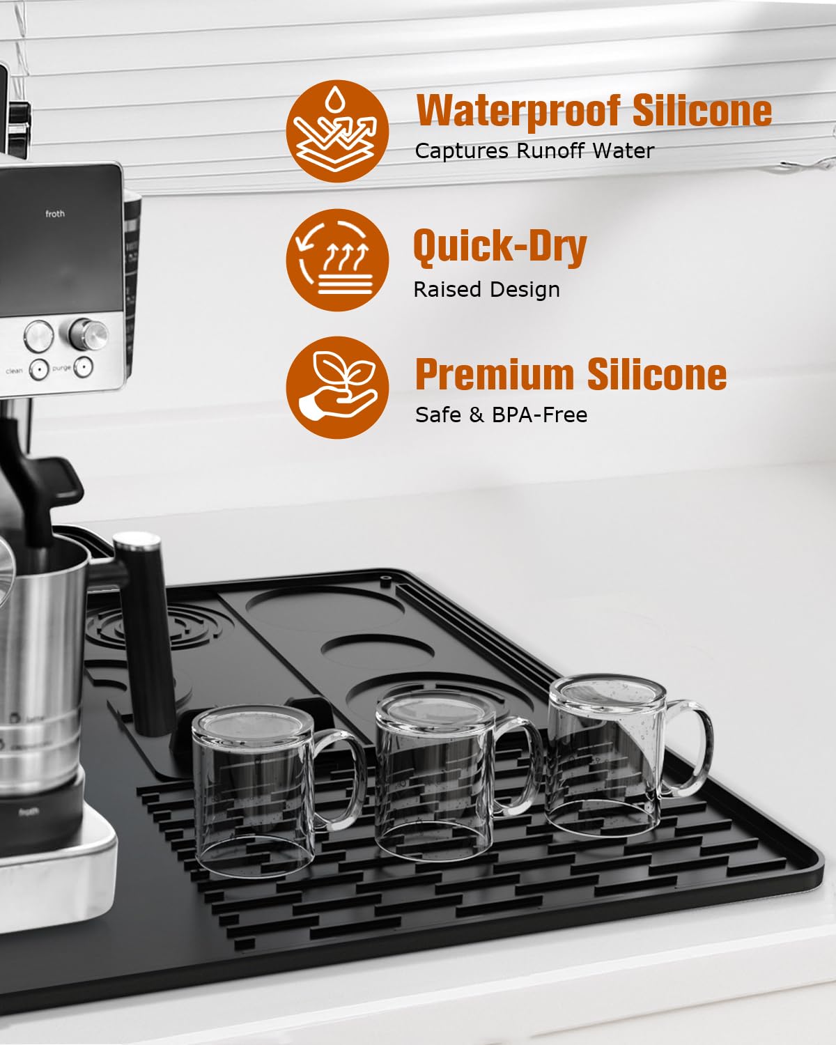 Tiga silicone mat features a non-slip surface for steady operation