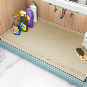 TigeJoy under-sink mat 34x22, waterproof protection for cabinets and floors.