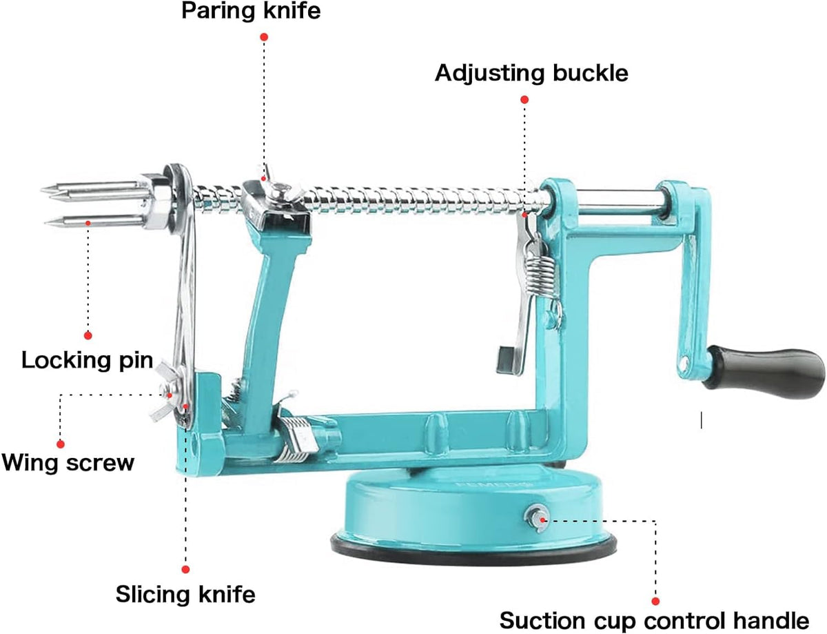 Tigwin Apple Peeler Blue suction base keeps the unit stable during use.