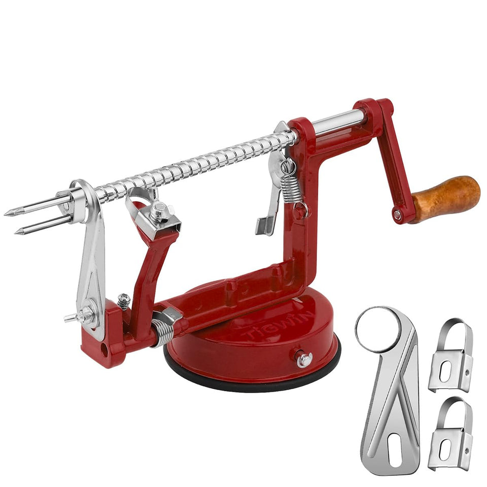 tigwin Apple Peeler Corer on counter shows versatile peeling, coring, and slicing.