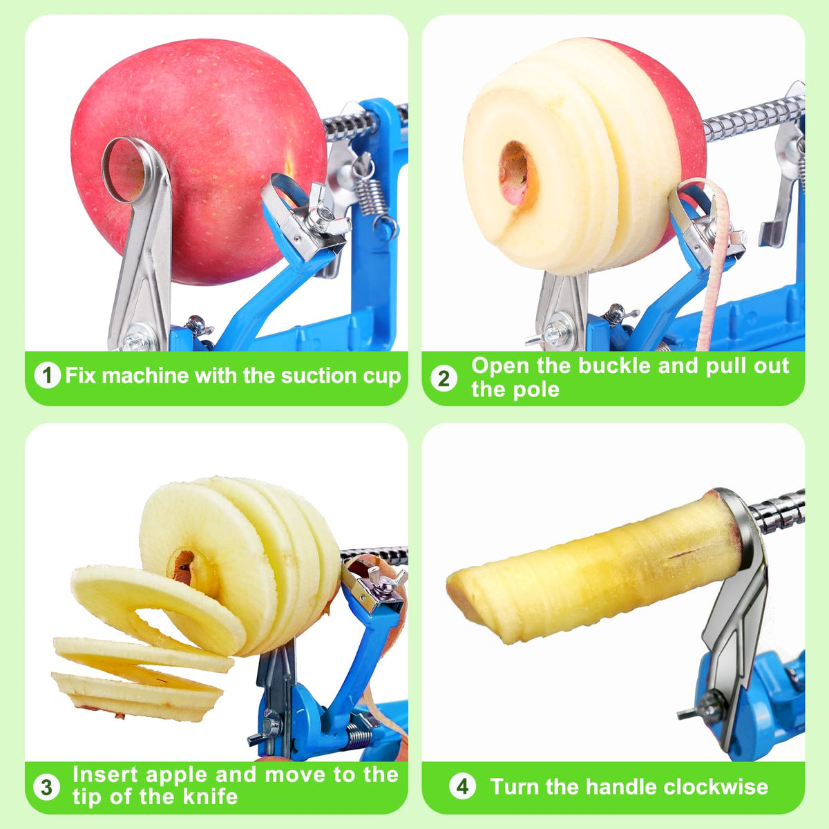 Tigwin Apple Peeler features stainless steel blades for clean cuts.