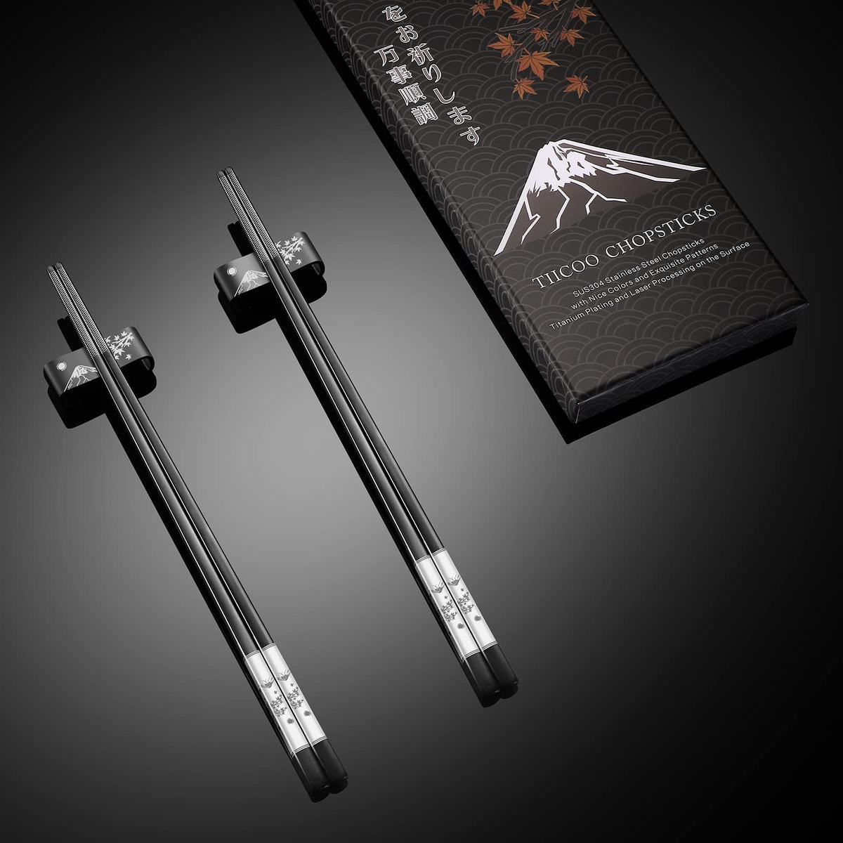 TIICOO square-bodied chopsticks with textured tips for precise grip.