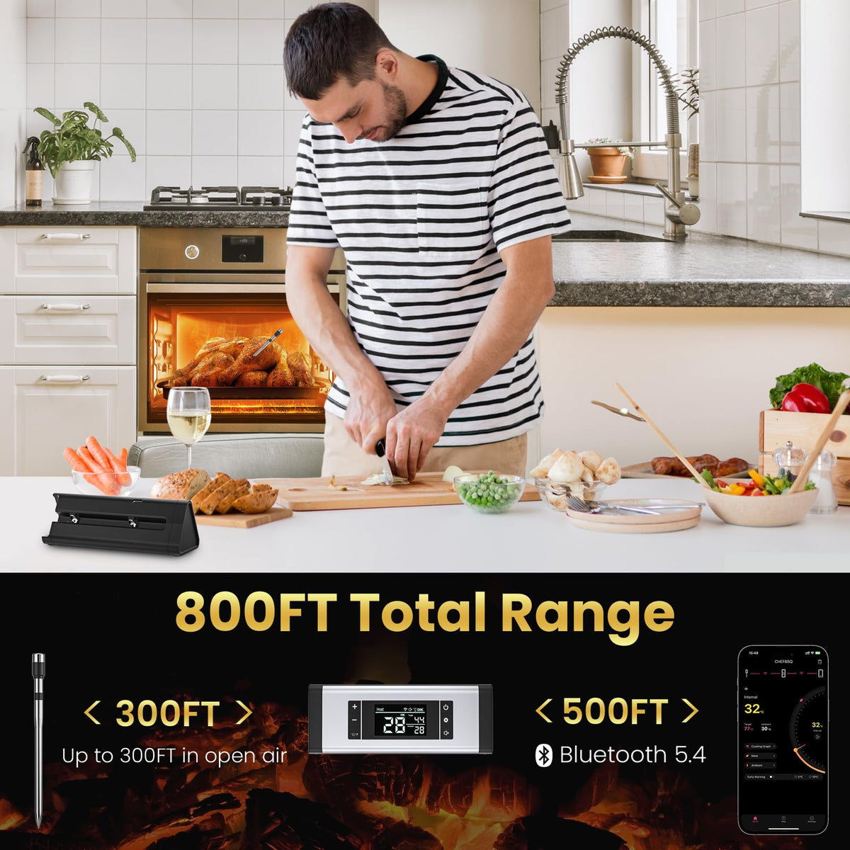 TiInsta dual sensors monitor meat and ambient temperature