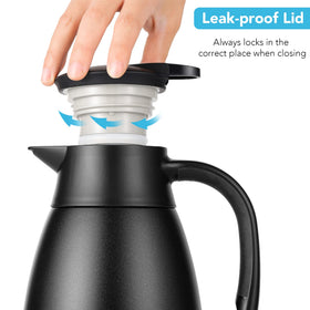 Tiken 34oz carafe feature dual silicone rings reducing leaks while serving hot beverages