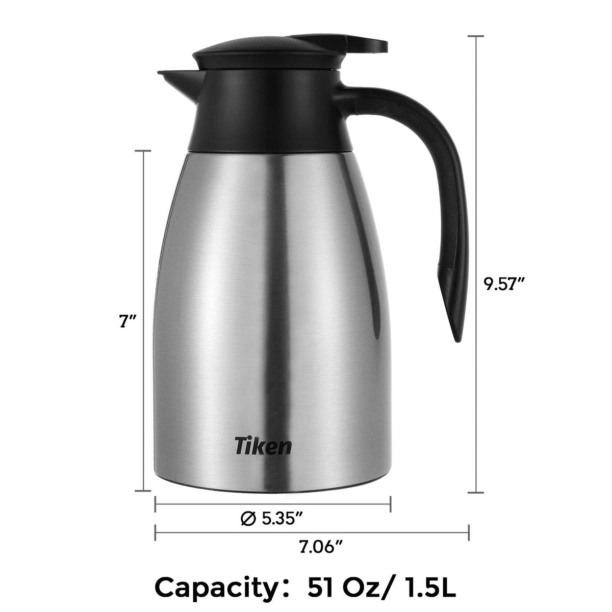 Tiken 51oz carafe lid close-up shows leak-proof seal for spill-free pouring