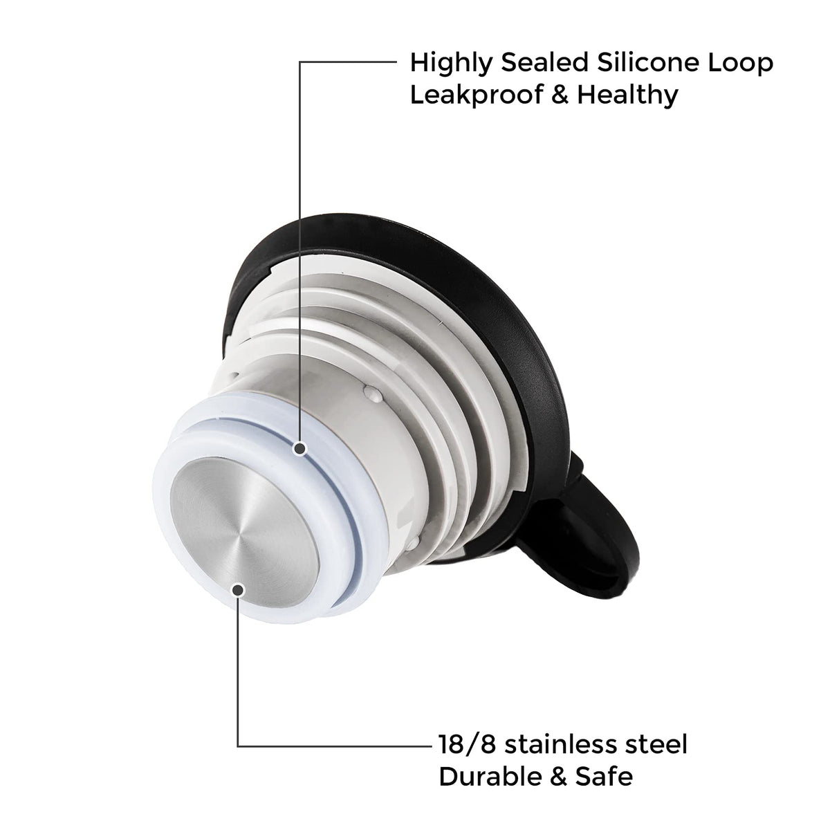 Tiken carafe lid and seal close-up highlighting airtight, leak-proof construction.