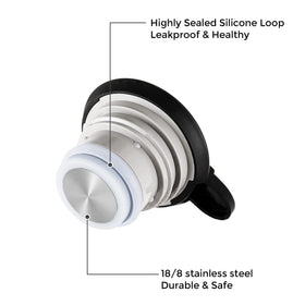 Tiken carafe lid and seal close-up highlighting airtight, leak-proof construction.
