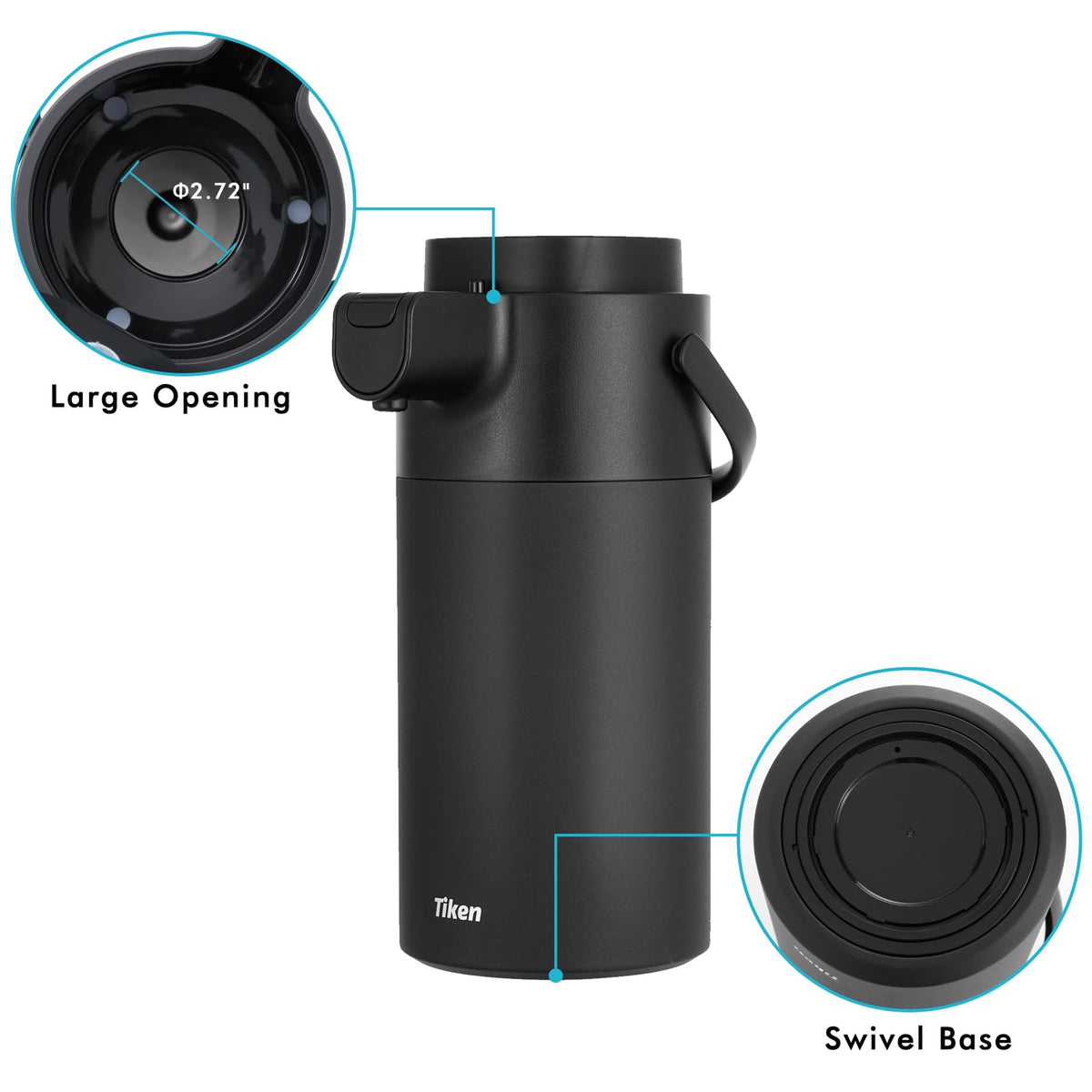 Tiken Airpot insulated stainless steel design preserves flavor and keeps beverages at the right temperature.