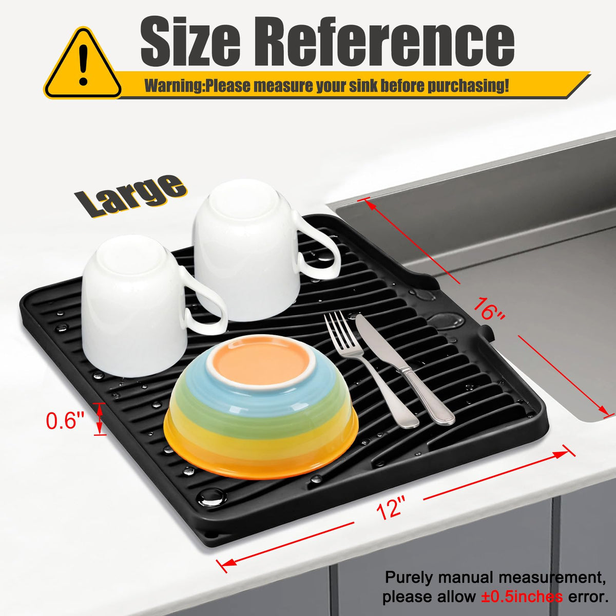 TIKNIK dish mat showing built-in drain directing water to the sink.