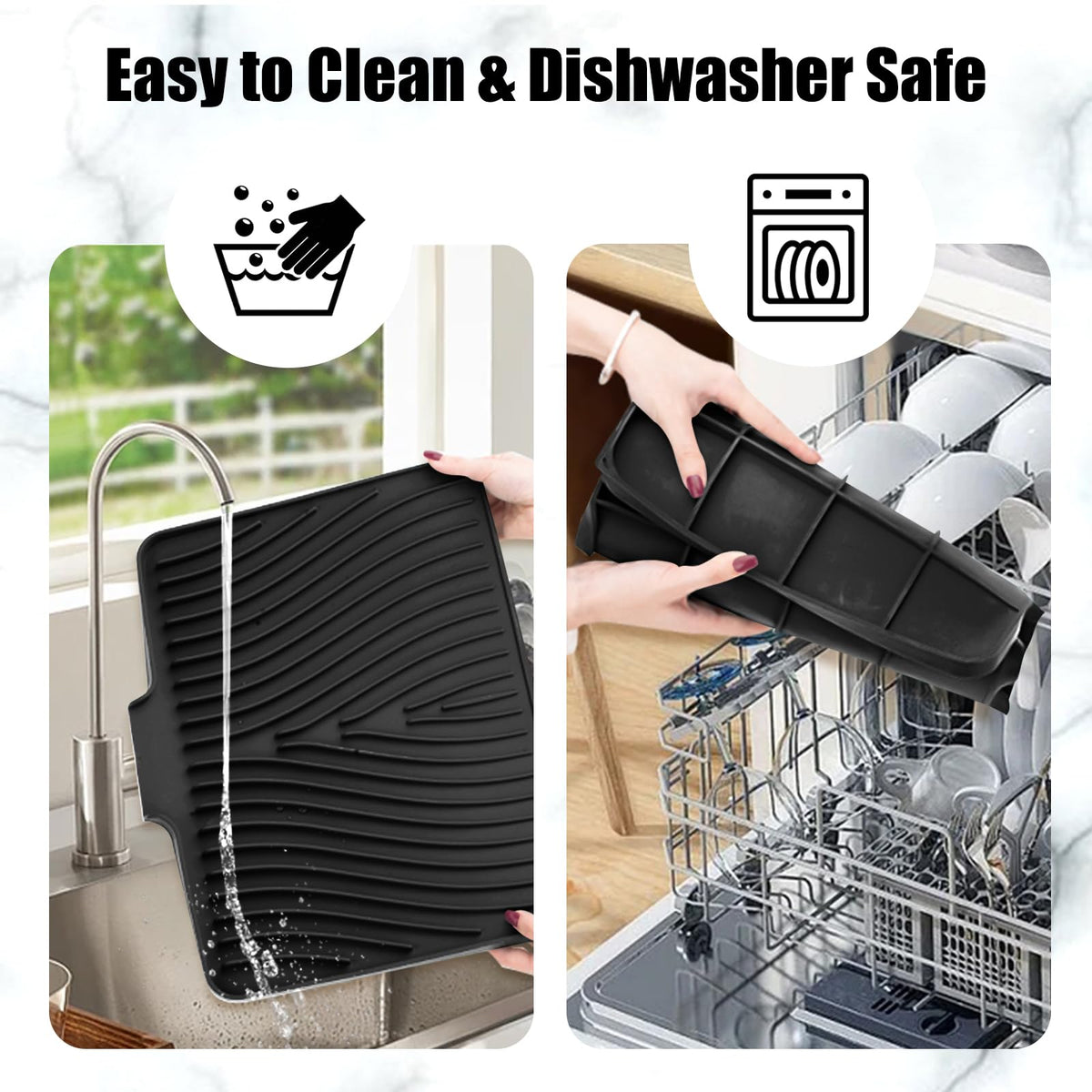 TIKNIK food-grade silicone mat for safe, easy-clean dish drying.