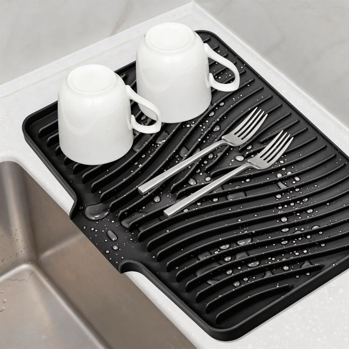 Tiknik silicone dish drying mat with built-in drain for efficient air drying