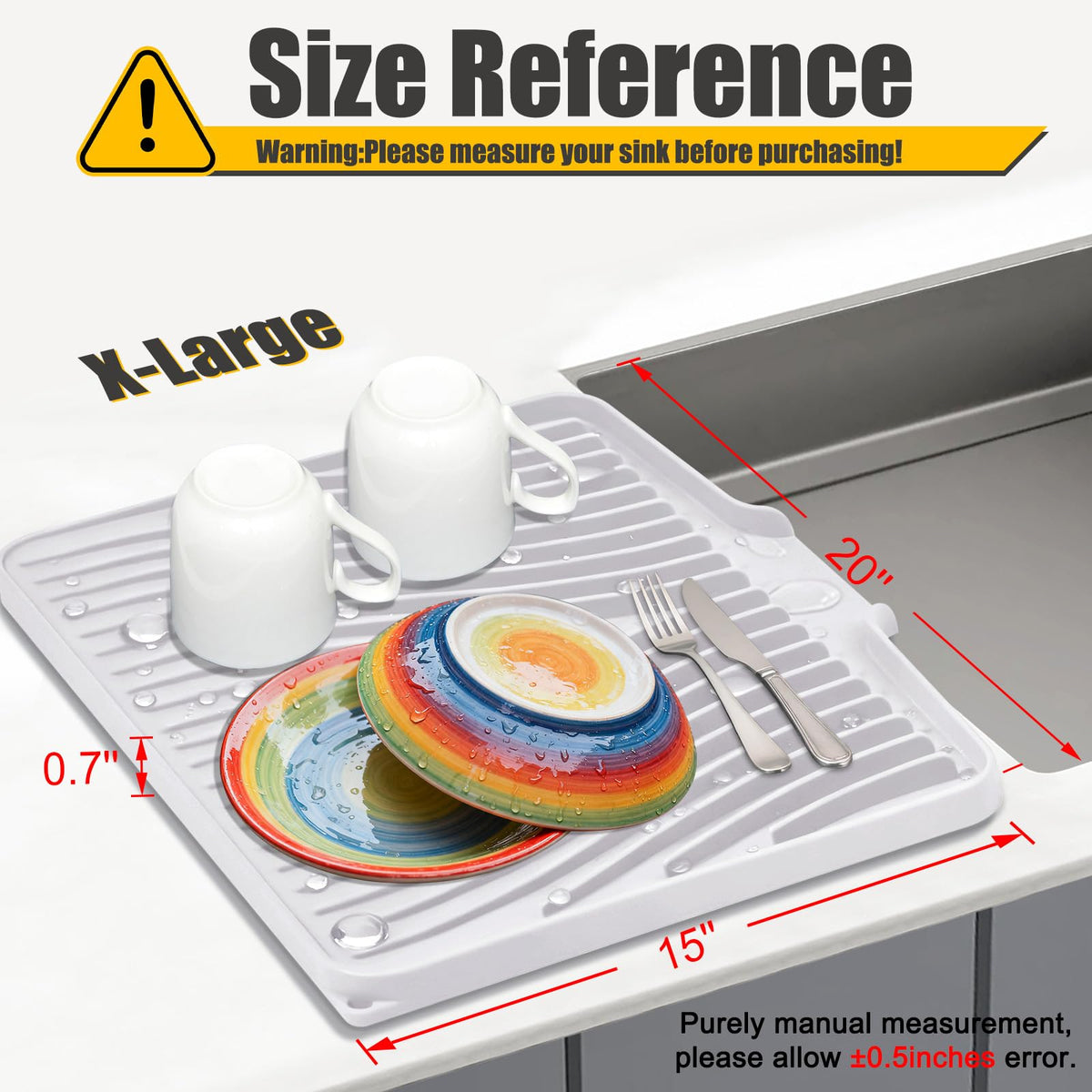TIKNIK drying mat with built-in drain rims directing moisture into the sink.