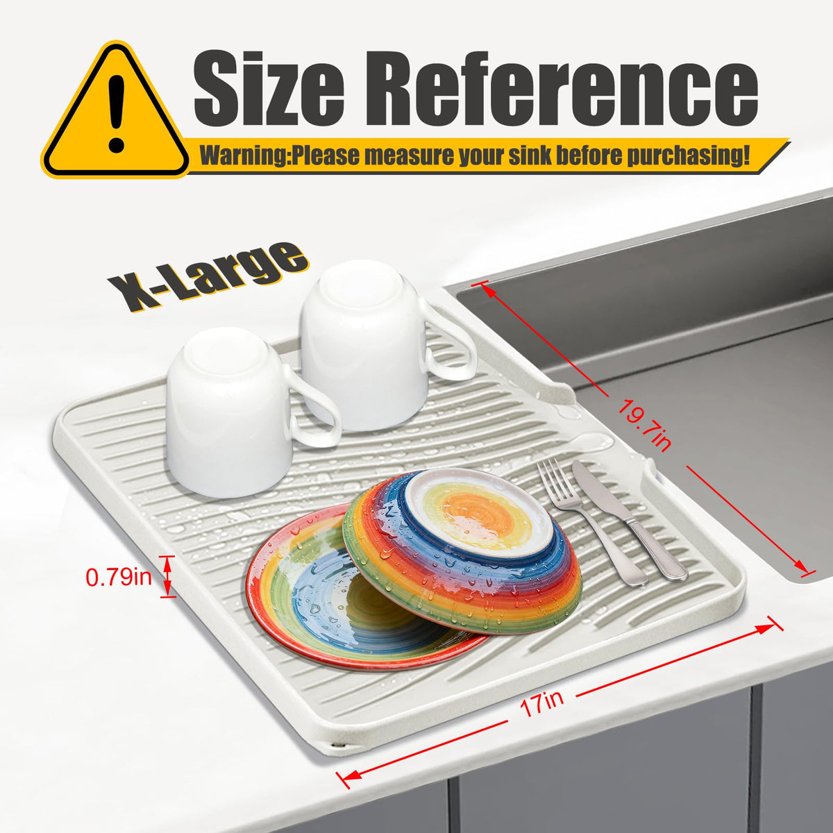 TIKNIK mat with built-in drain channel directs water into the sink.