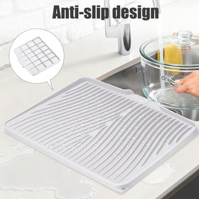 TIKNIK silicone drying mat is heat resistant up to 450°F to protect countertops.
