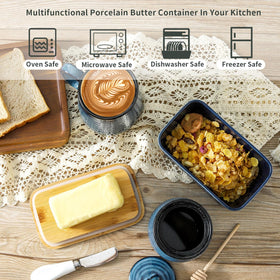 Natural wood lid with airtight seal preserves butter freshness in the fridge.