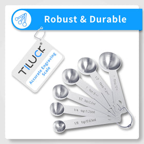 TILUCK rust-resistant cups and spoons for versatile use with dry or wet ingredients.