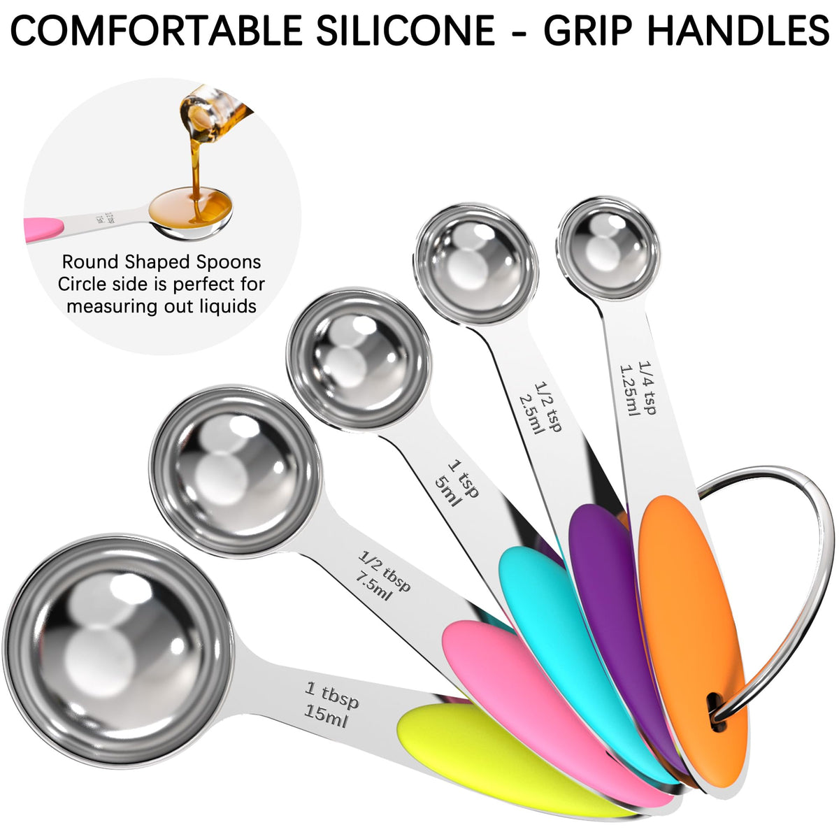 TILUCK cups and spoons feature engraved size marks for easy reading while cooking.