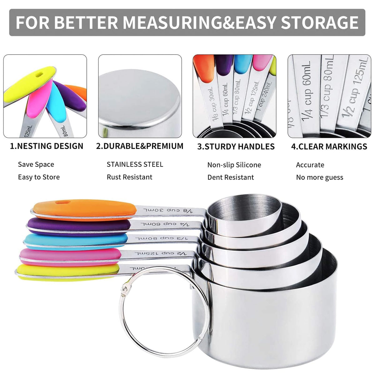 TILUCK measuring cups with reinforced welded handles for durability