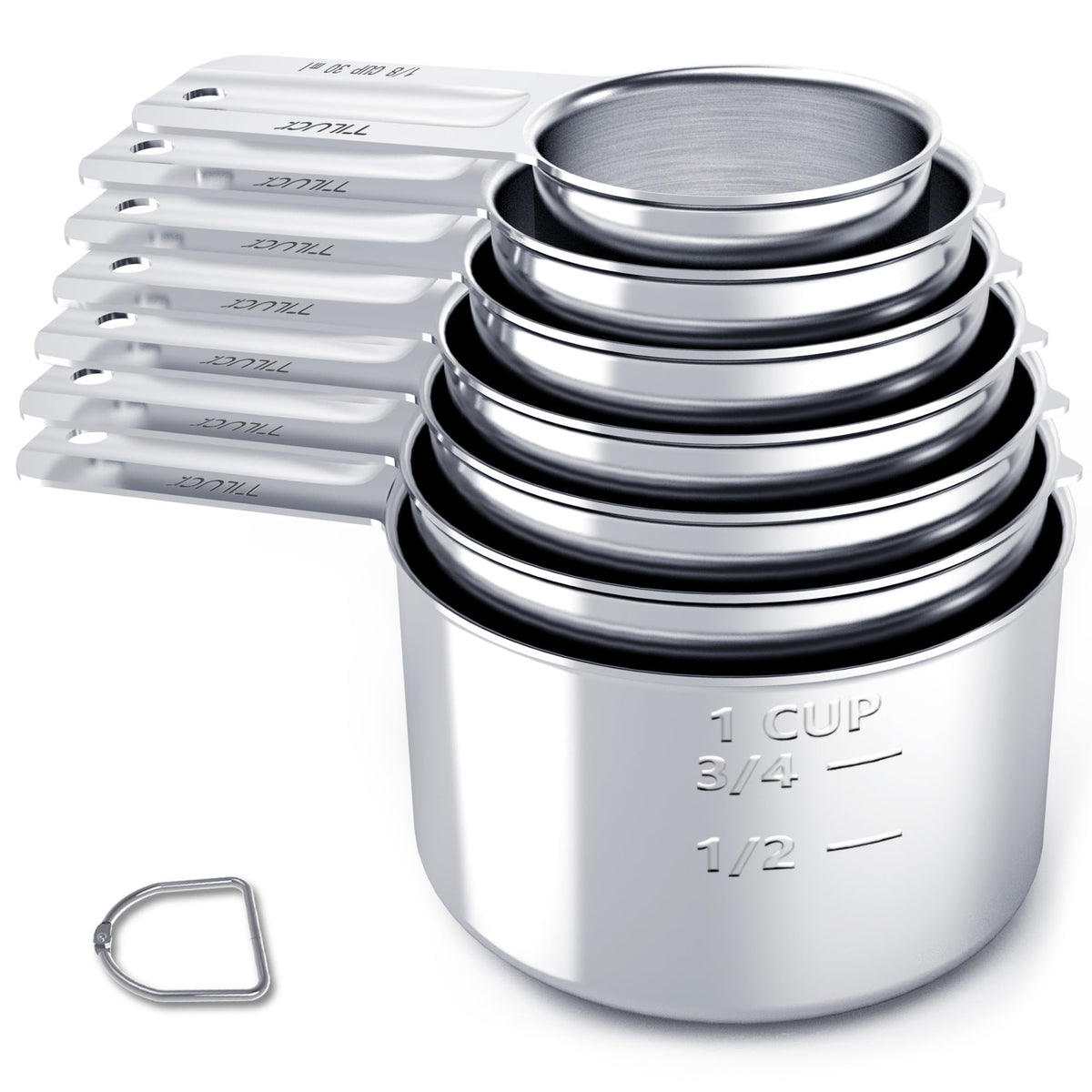 TILUCK seven-piece stainless steel measuring cups set for precise baking and cooking