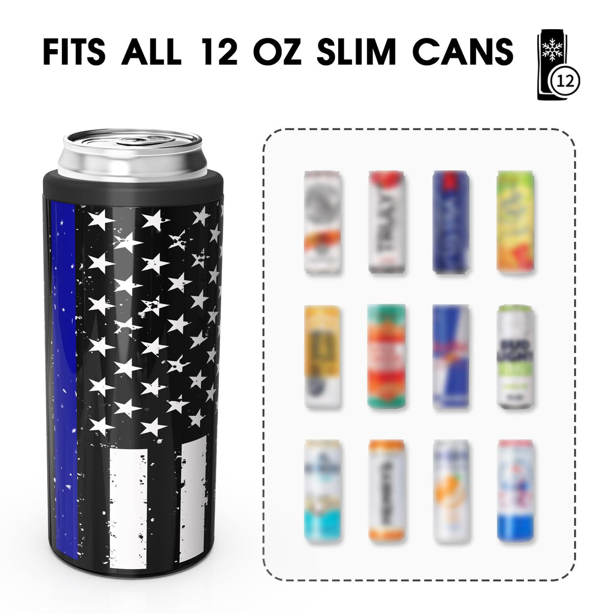 TILUCK Skinny Can Cooler Glitter White top view showcases sleek finish and durable construction