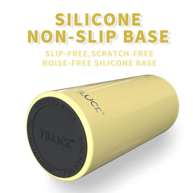 TILUCK Skinny Can Cooler lemon push-lock feature makes inserting and removing quick.