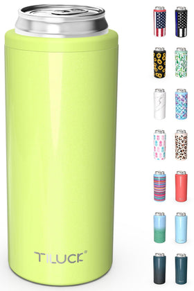 TILUCK Skinny Can Cooler lime — front view keeps 12 oz slim cans ice cold.