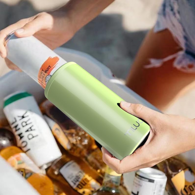 TILUCK Skinny Can Cooler lime — glossy finish adds durable, sleek styling.