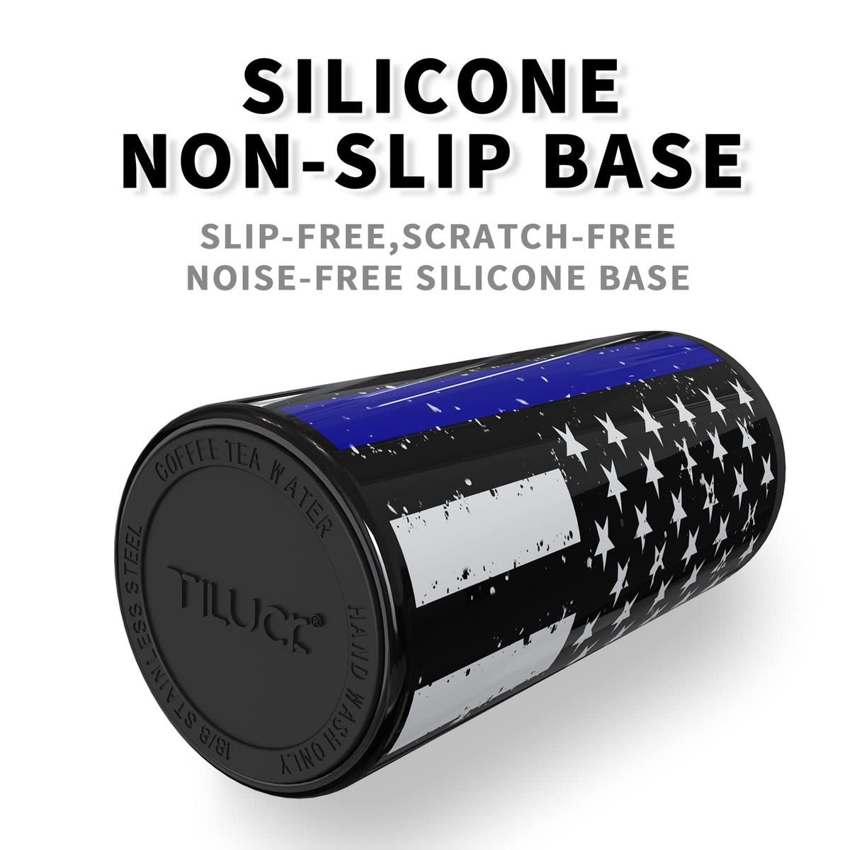 TILUCK Skinny Can Cooler glossy finish and logo detail for durability.
