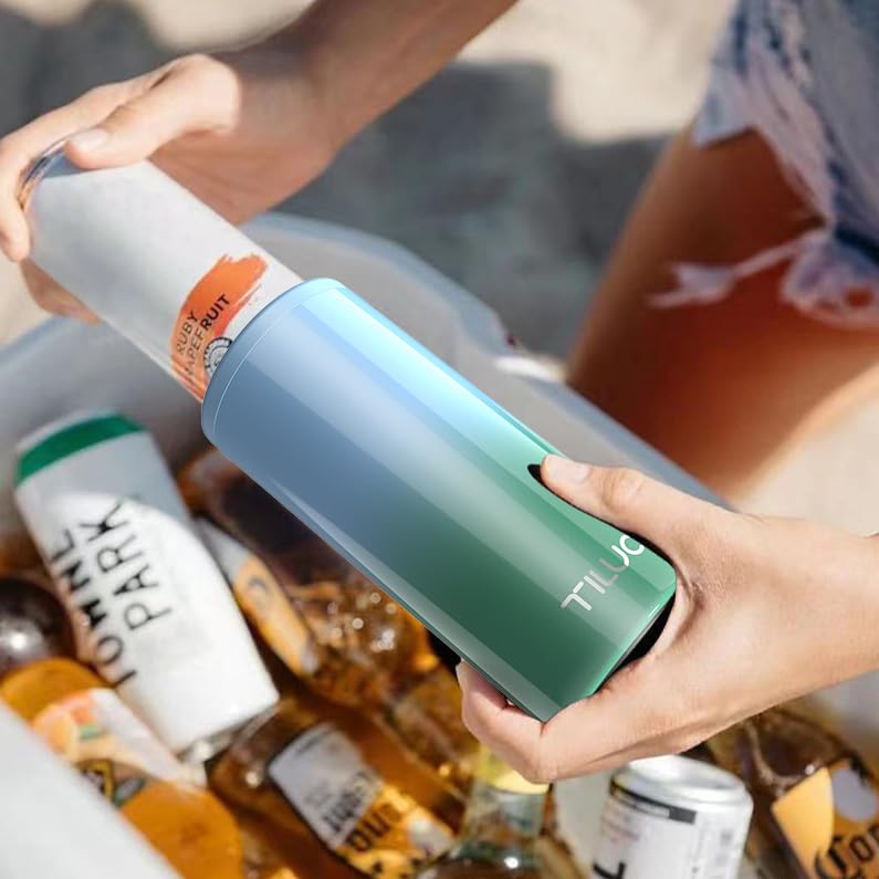 TILUCK Skinny Can Cooler teal gradient with durable gloss finish