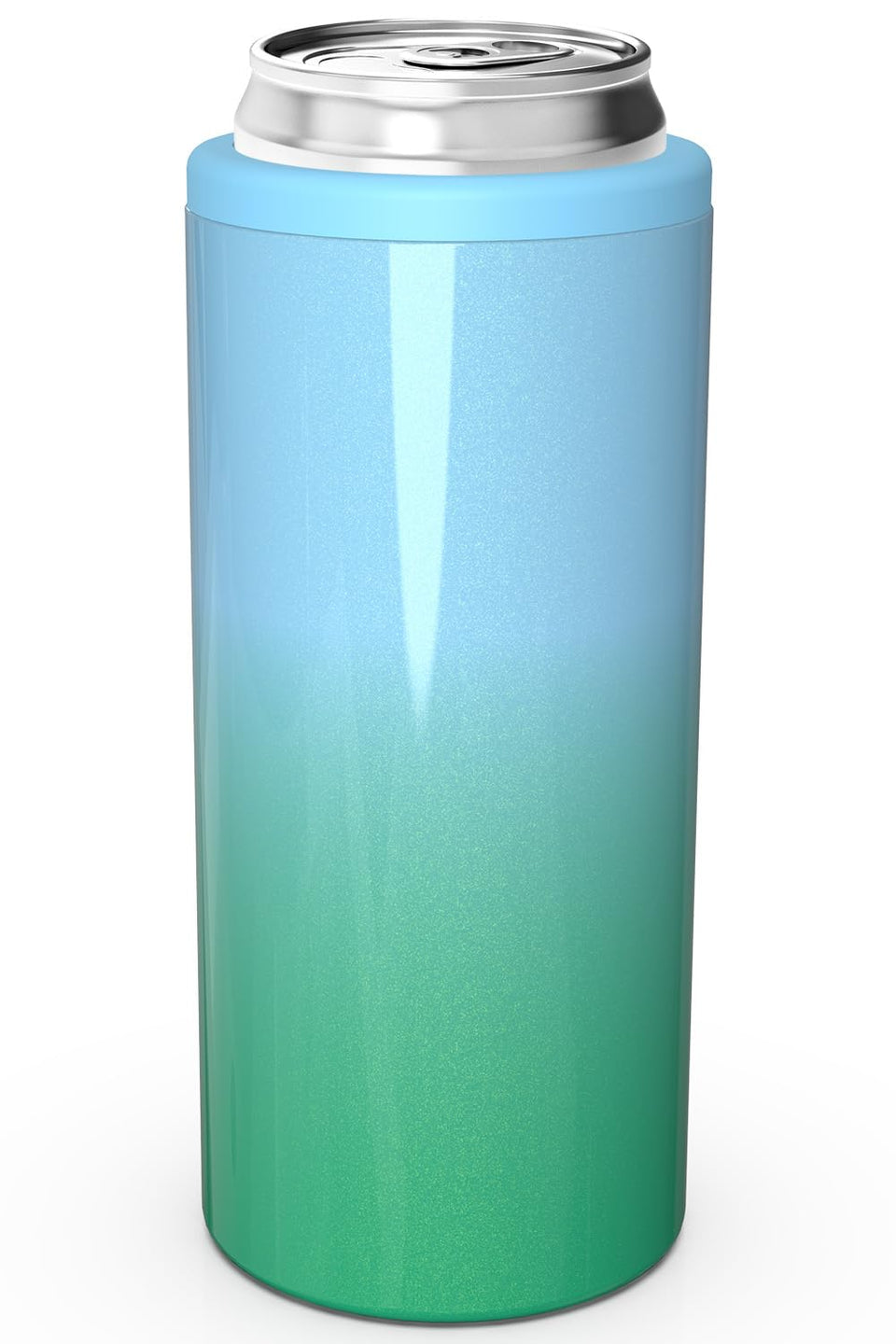 TILUCK Skinny Can Cooler teal gradient front view keeps slim 12 oz cans cold