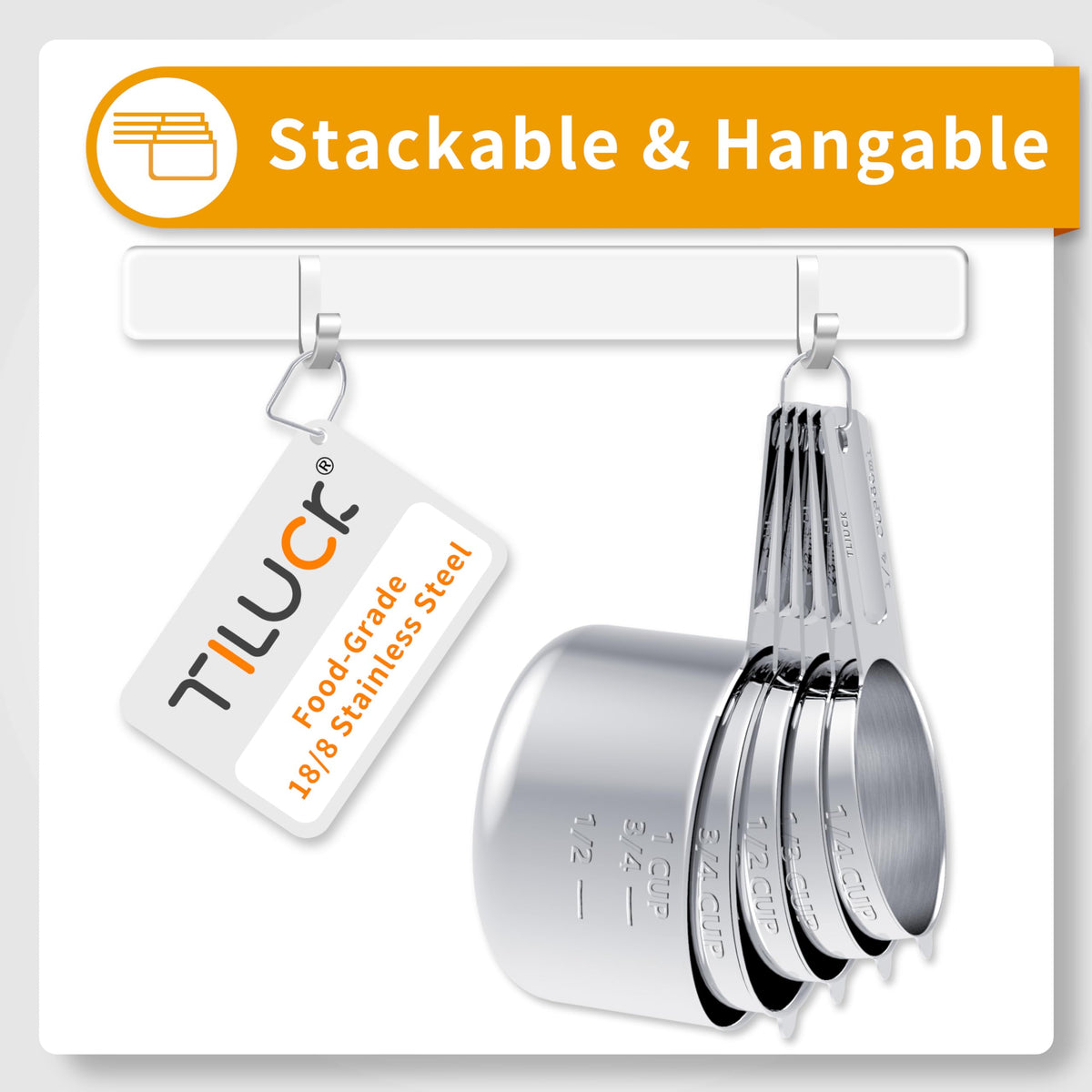 Tiluck stackable measuring set saving cabinet space and organizing efficiently.