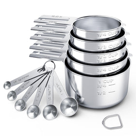 Tiluck 5-piece stainless steel measuring cups with engraved sizes for precise measurements.