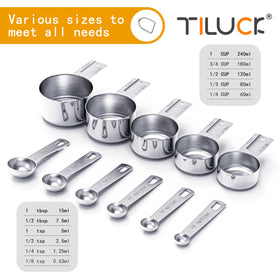 Tiluck 6-piece stainless steel measuring spoons for accurate portioning and quick prep.