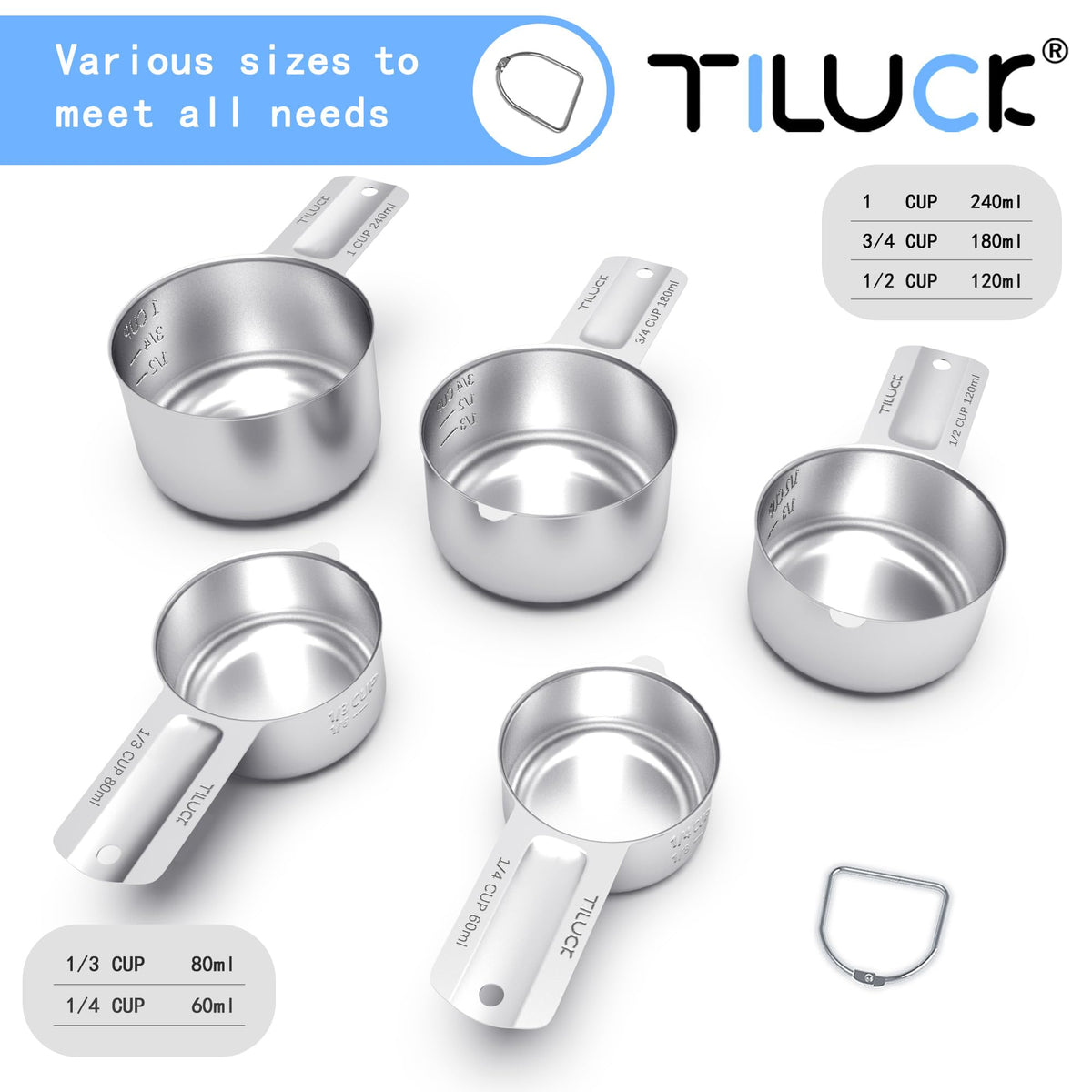 TILUCK stainless steel measuring cup 1/3 cup for small portion prep and recipe accuracy