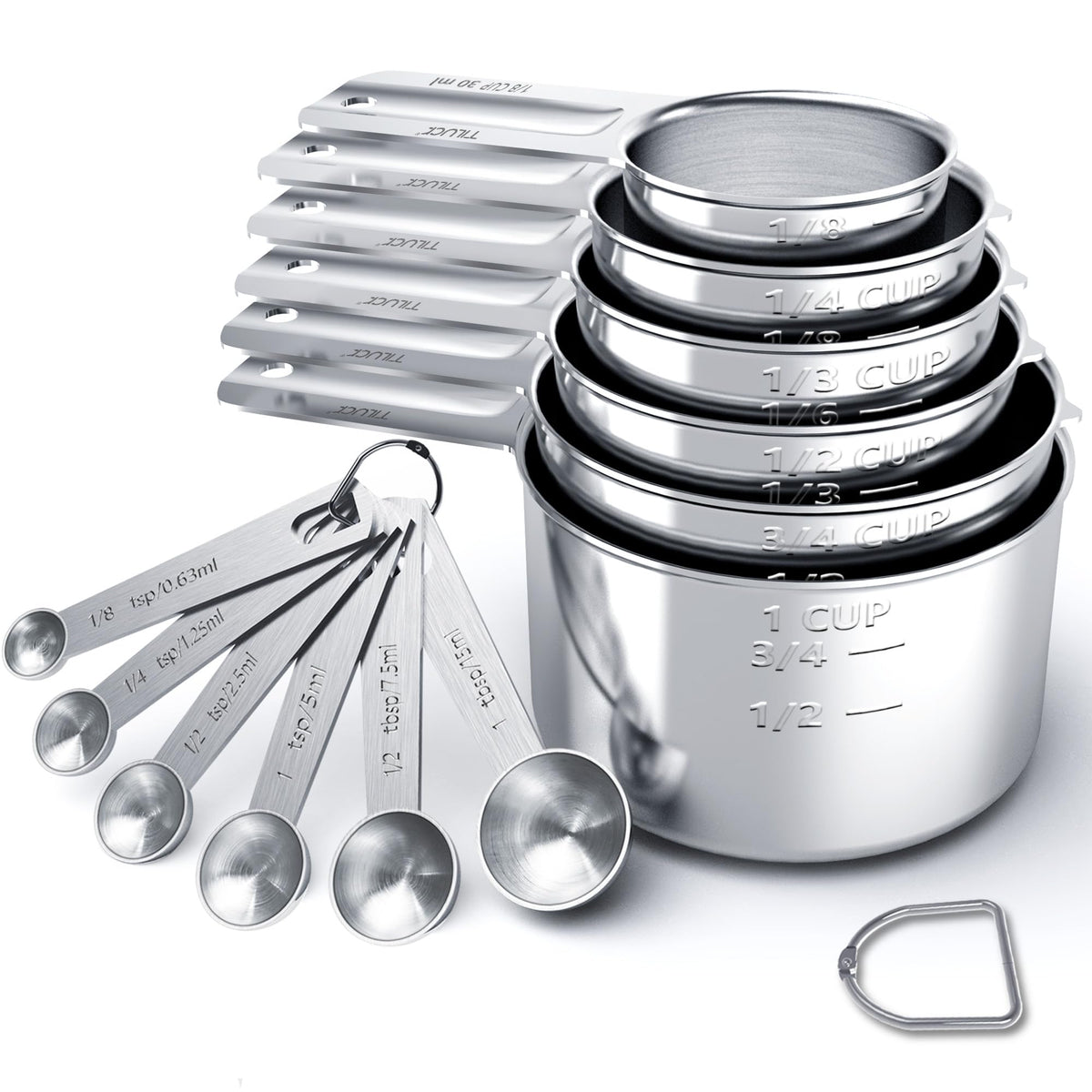 TILUCK stainless steel measuring cups, six-piece set for precise cooking.