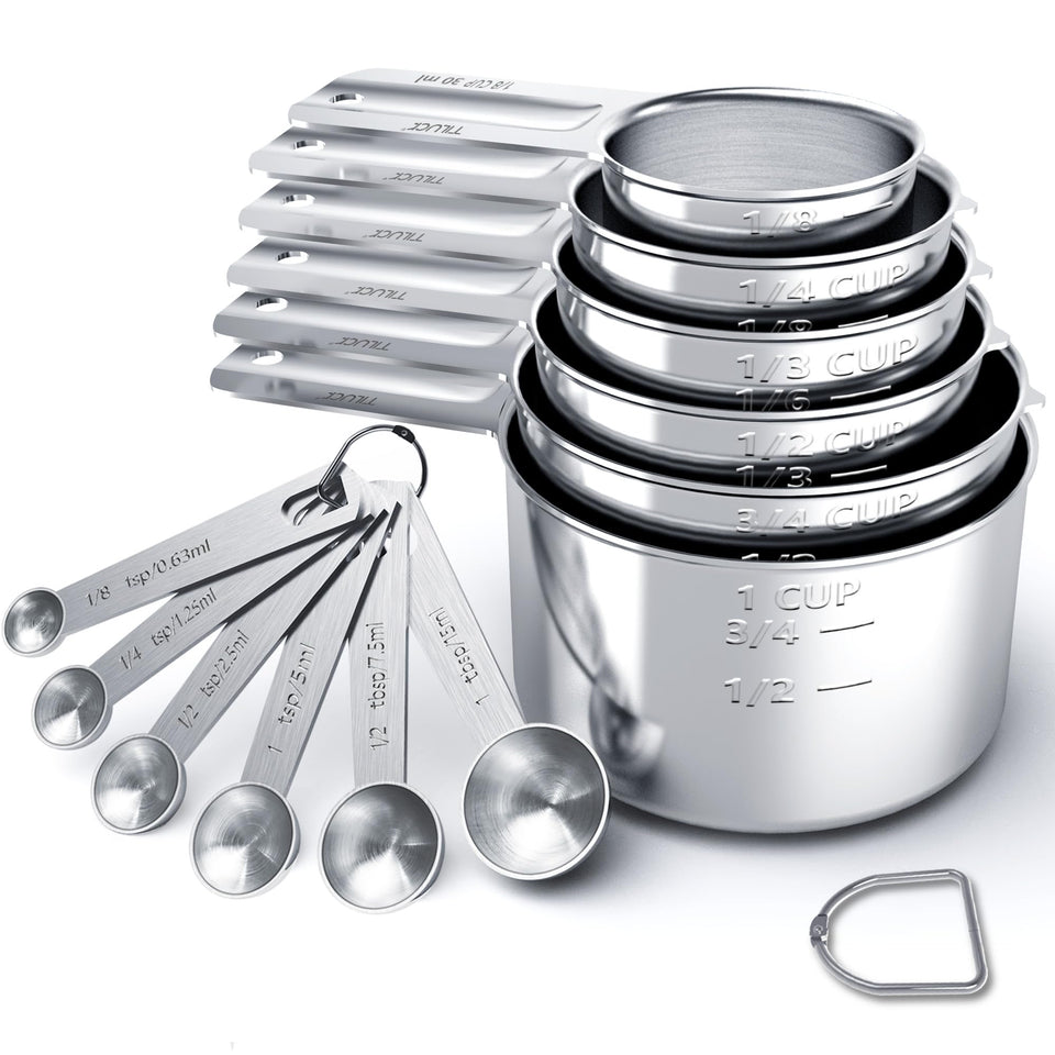 TILUCK stainless steel measuring cups, six-piece set for precise cooking.