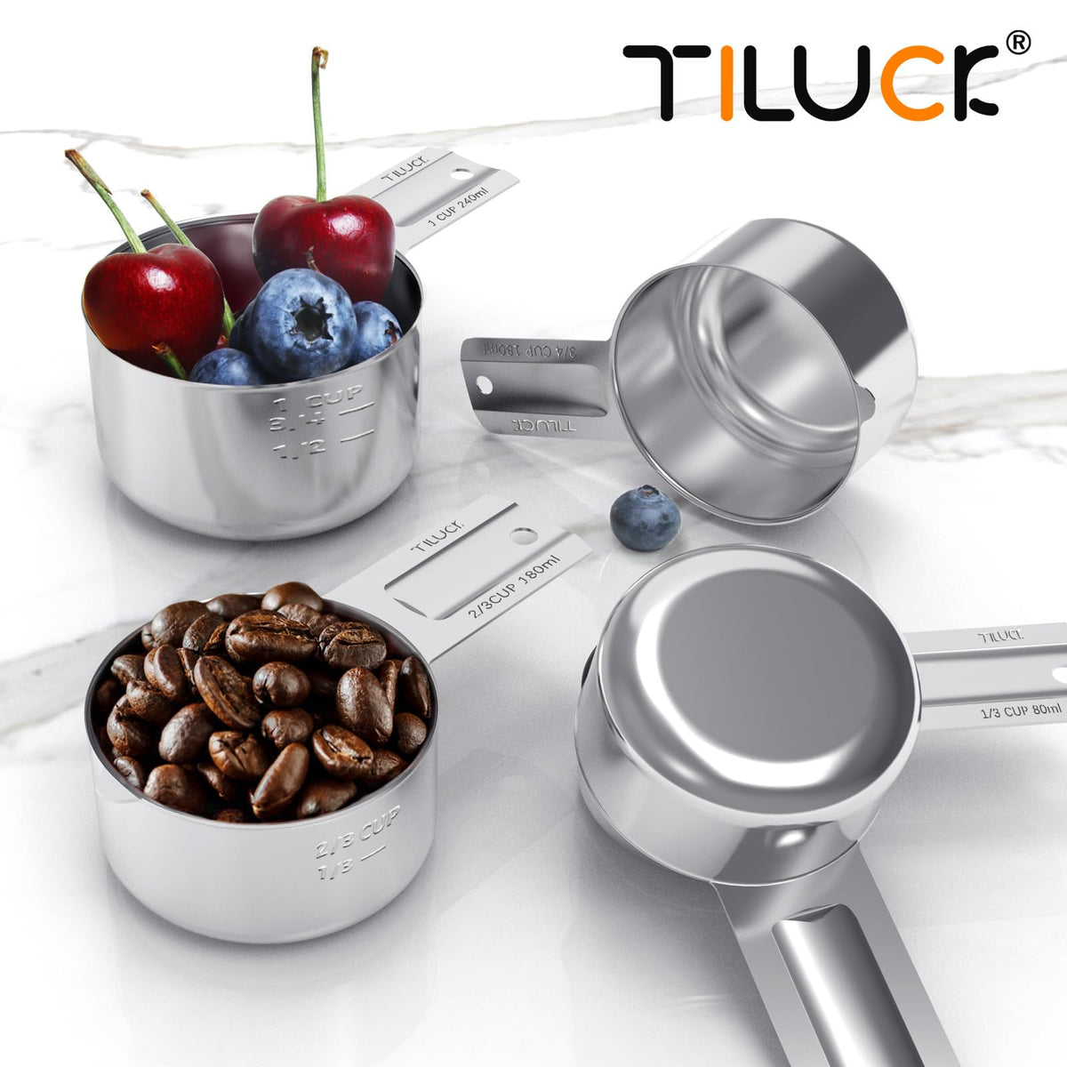 TILUCK stackable stainless steel measuring cups stay organized and easy to store