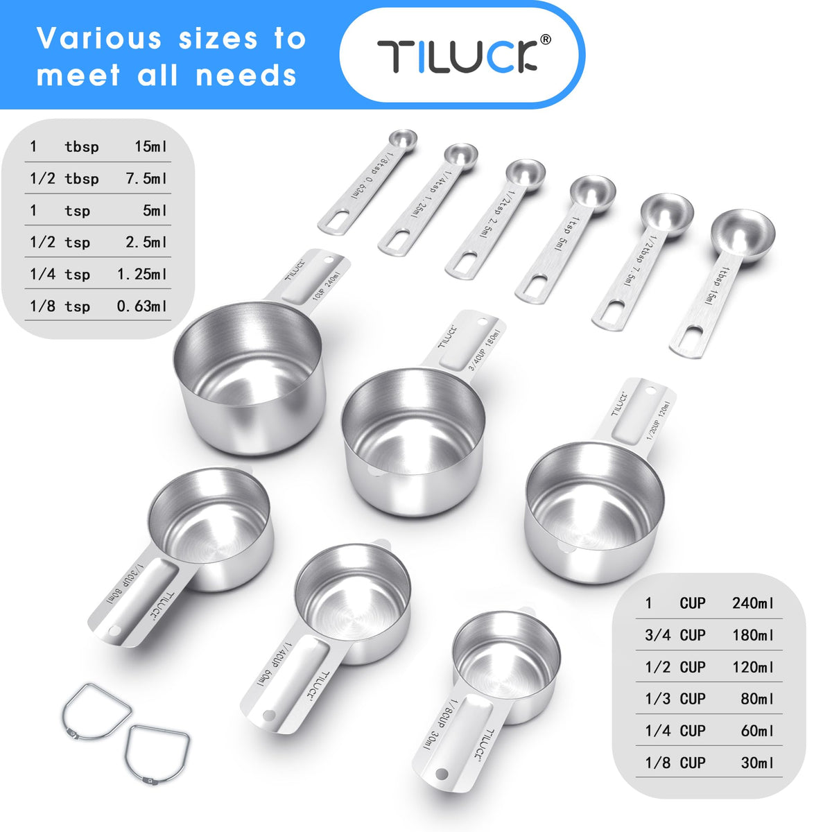 TILUCK stainless measuring spoons with engraved marks for accurate prep.