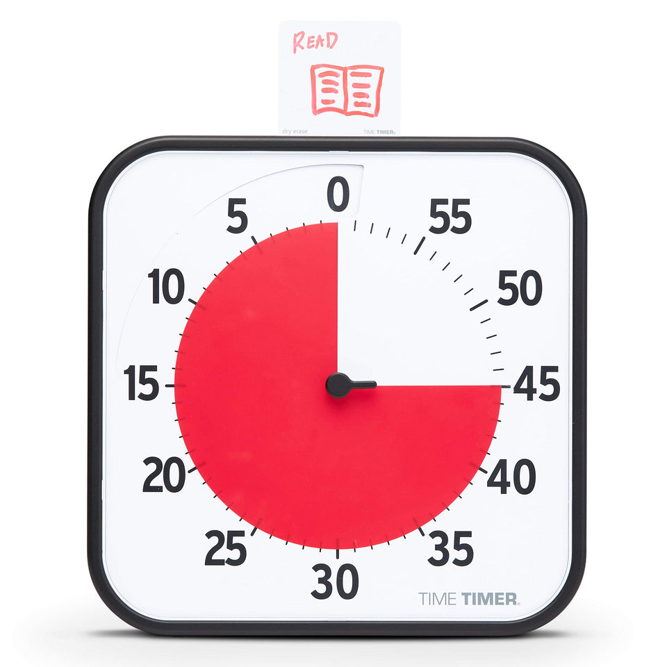 Time Timer 12-inch visual timer shows 60-minute countdown clearly for classroom tasks.